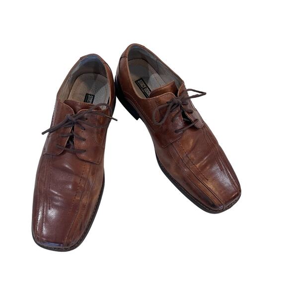 Stacy Addams Leather Brown Cognac Lace-Up Square Toe Dress Shoes Men's Size 11 - Picture 1 of 5